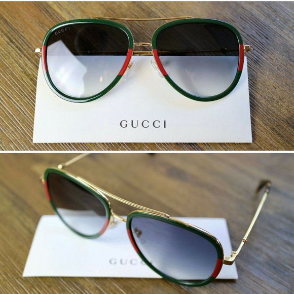 Gucci Other - New Gucci Aviator Sunglasses in Red/Green and Grey